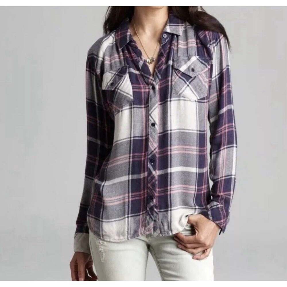 Rails Womens Kendra Flannel Plaid Size Small Outdoors Top Preppy Purple Casual